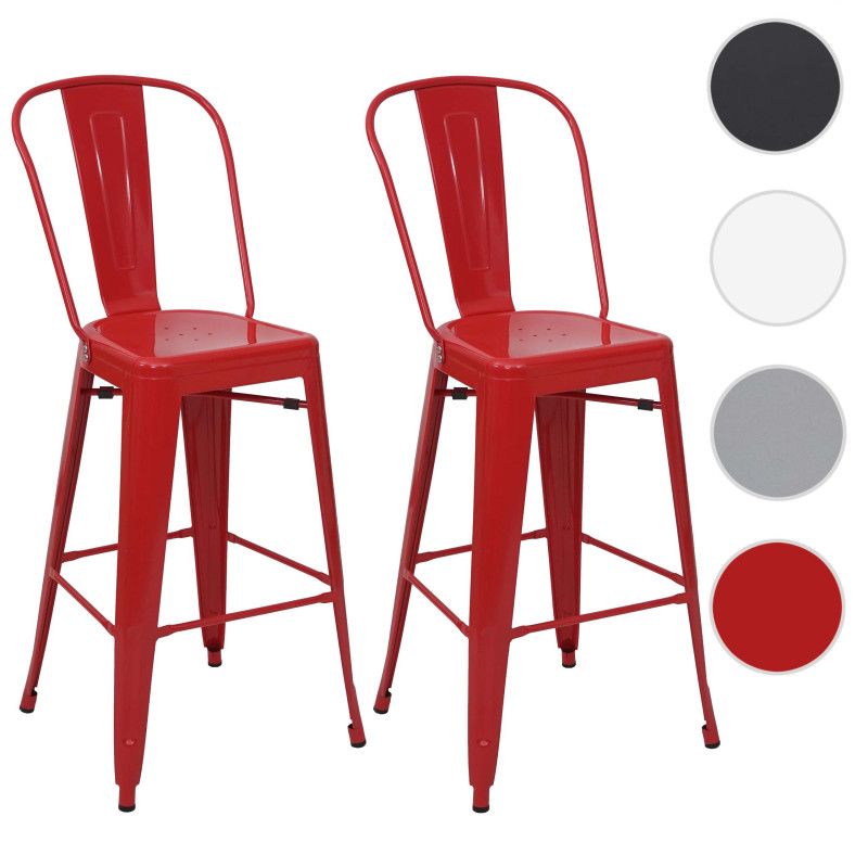 2x tabouret de bar chaise de comptoir avec dossier, métal, design industriel - rouge