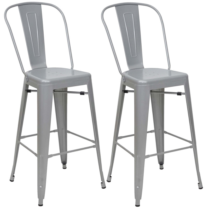 2x tabouret de bar chaise de comptoir avec dossier, métal, design industriel - gris