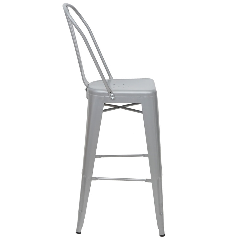 2x tabouret de bar chaise de comptoir avec dossier, métal, design industriel - gris