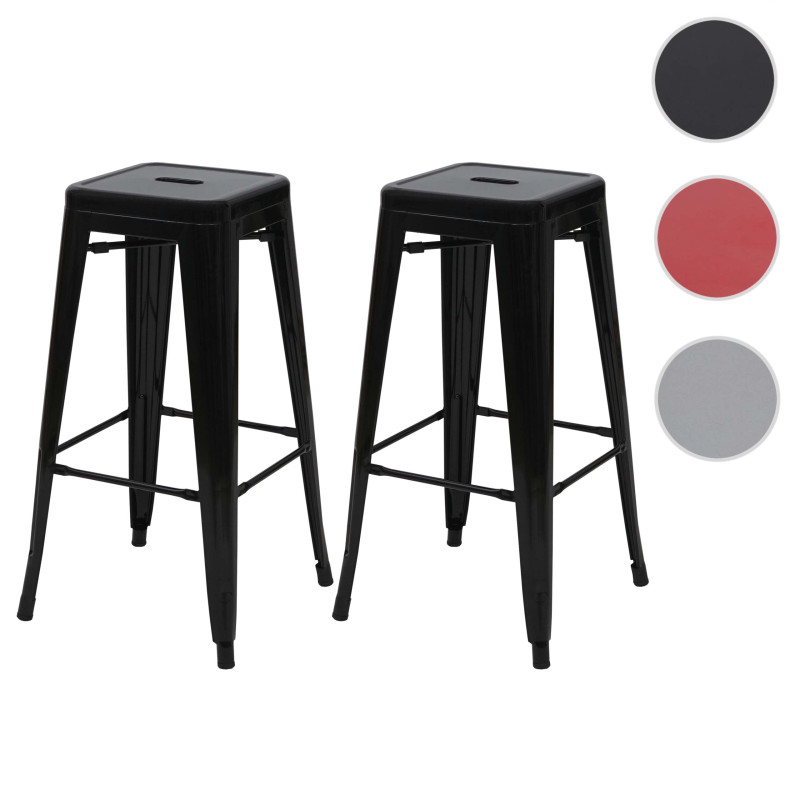 2x tabouret de bar chaise de comptoir, métal, design industriel, empilable - rouge