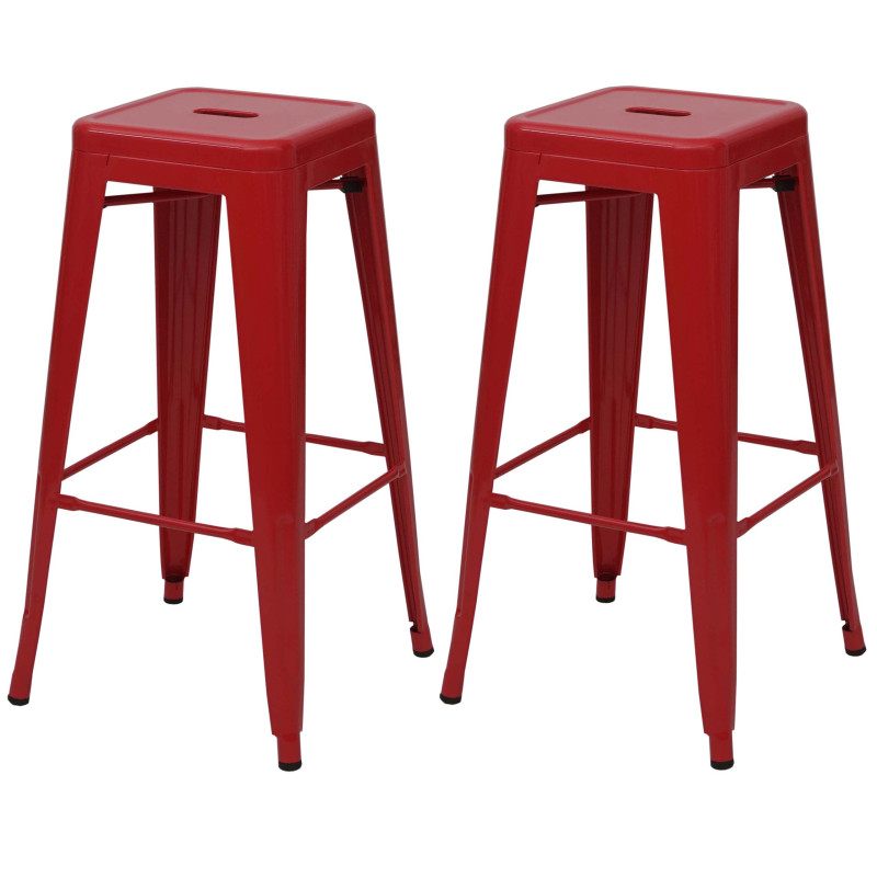 2x tabouret de bar chaise de comptoir, métal, design industriel, empilable - rouge