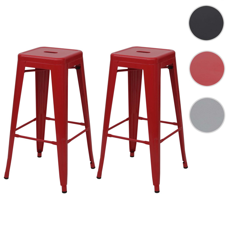 2x tabouret de bar chaise de comptoir, métal, design industriel, empilable - rouge