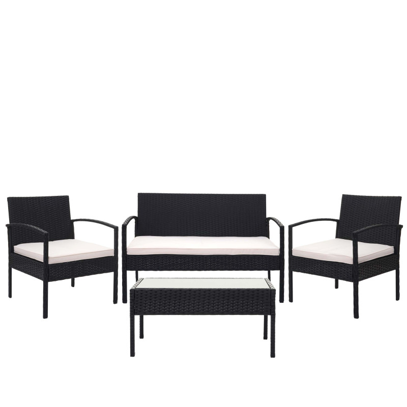 Garniture en polyrotin garniture de jardin, ensemble fauteuils - noir, coussin crème