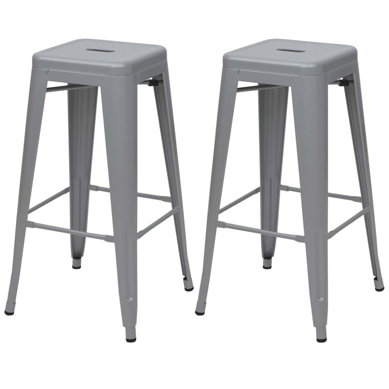 2x tabouret de bar chaise de comptoir, métal, design industriel, empilable - gris