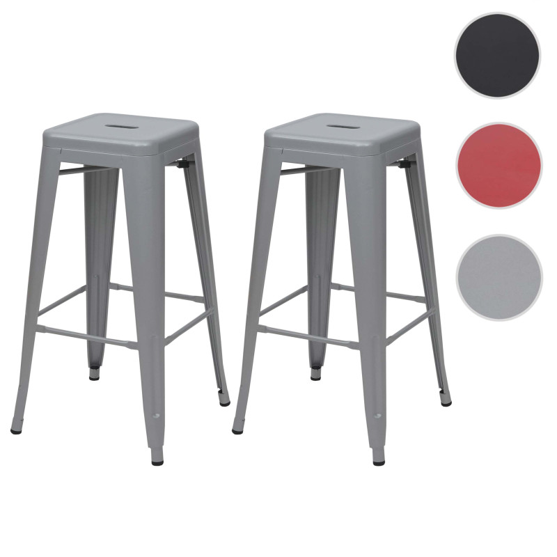 2x tabouret de bar chaise de comptoir, métal, design industriel, empilable - gris