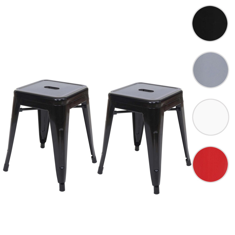 2x tabouret en métal, design industriel, empilable - rouge