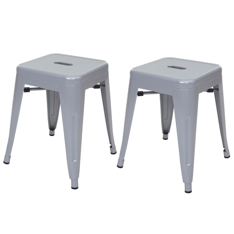 2x tabouret en métal, design industriel, empilable - gris