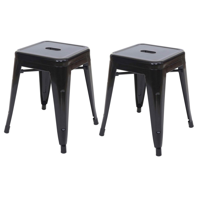 2x tabouret en métal, design industriel, empilable - noir