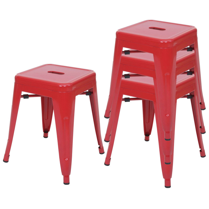 4x tabouret en métal, design industriel, empilable - rouge