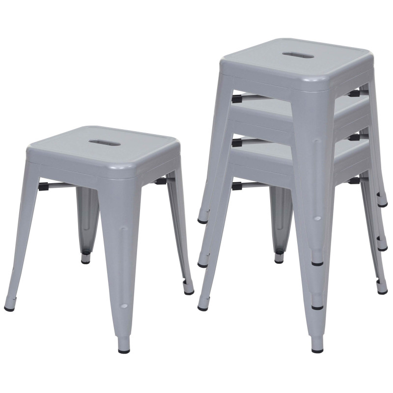 4x tabouret en métal, design industriel, empilable - gris