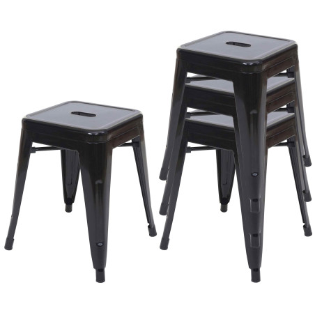 4x tabouret en métal, design industriel, empilable - noir