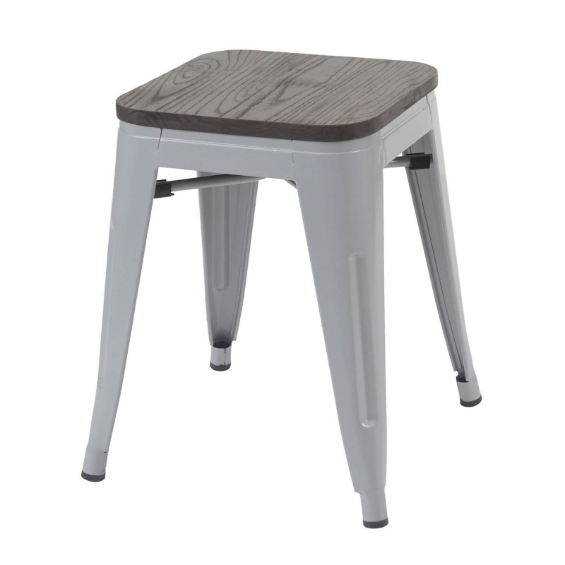 2x tabouret avec siège en bois, tabouret en métal, design industriel, empilable - gris