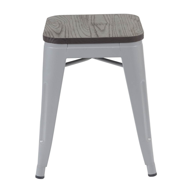 2x tabouret avec siège en bois, tabouret en métal, design industriel, empilable - gris