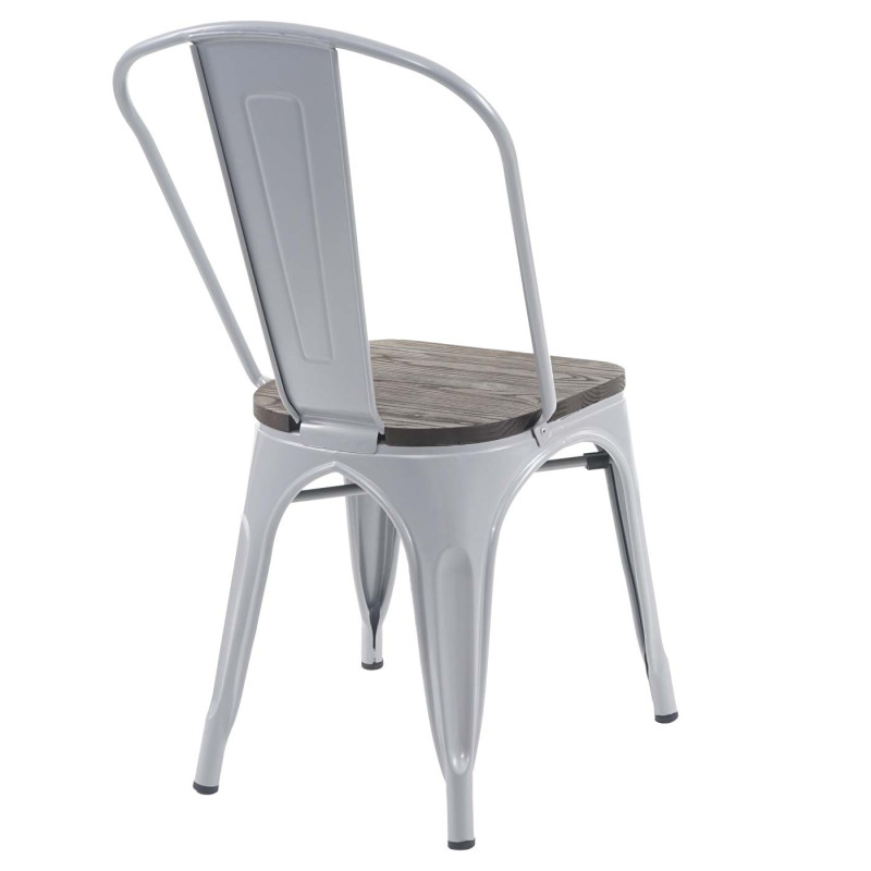 2x chaise de bistro avec siège en bois, chaise empilable, métal, design industriel - gris
