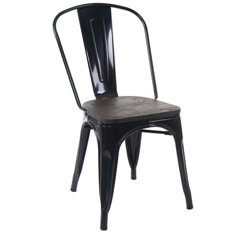 2x chaise de bistro avec siège en bois, chaise empilable, métal, design industriel - noir