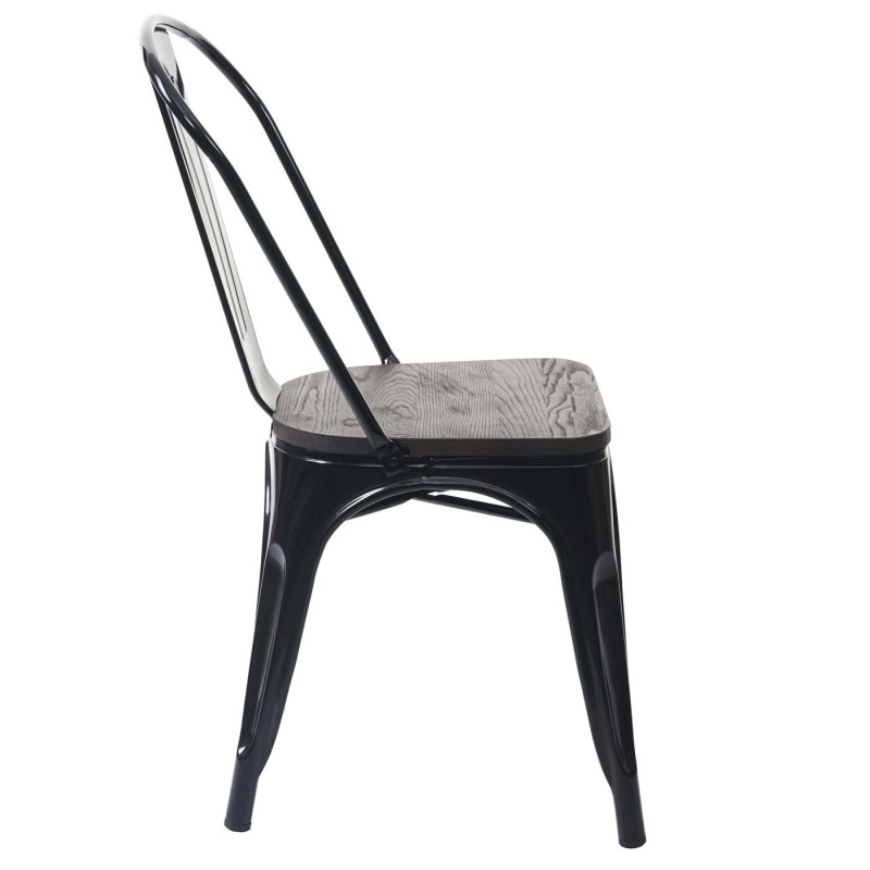 2x chaise de bistro avec siège en bois, chaise empilable, métal, design industriel - noir