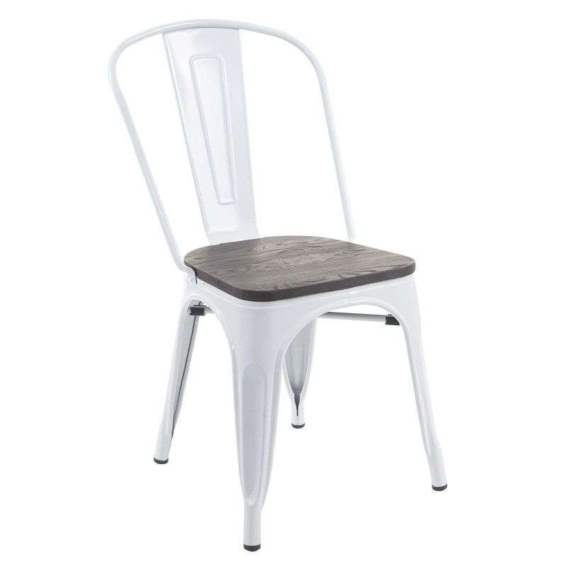 6x chaise de bistro avec siège en bois, chaise empilable, métal, design industriel - blanc