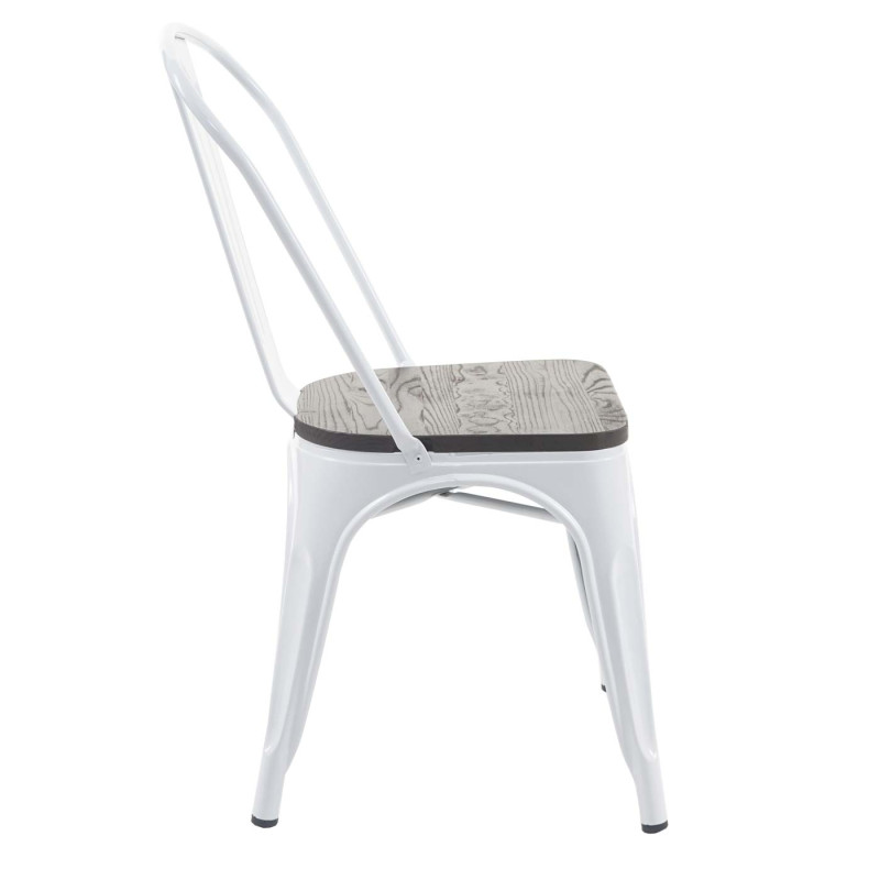 6x chaise de bistro avec siège en bois, chaise empilable, métal, design industriel - blanc