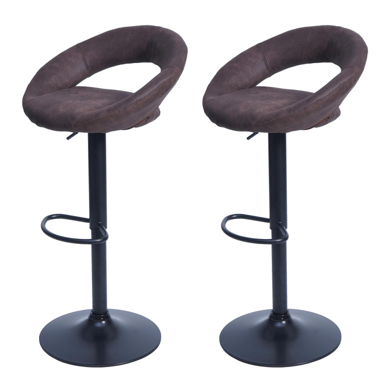 2x tabouret de bar chaise de comptoir, monture noire - imitation de daim, vintage marron foncé