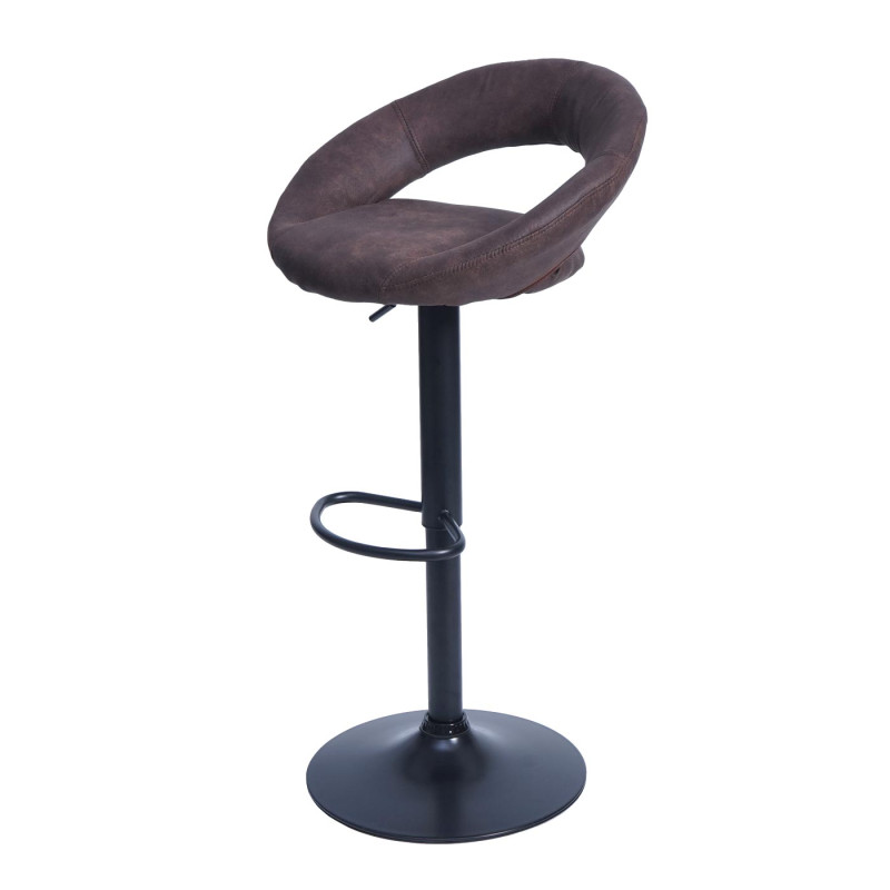 2x tabouret de bar chaise de comptoir, monture noire - imitation de daim, vintage marron foncé