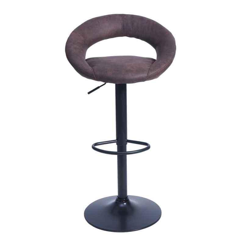 2x tabouret de bar chaise de comptoir, monture noire - imitation de daim, vintage marron foncé