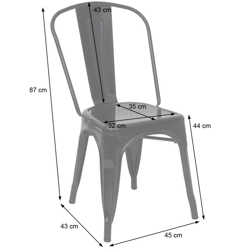 2x chaise de bistro chaise empilable, métal, design industriel - gris