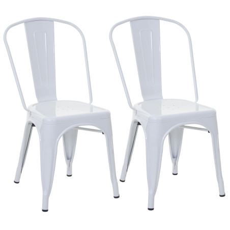 2x chaise de bistro chaise empilable, métal, design industriel - blanc