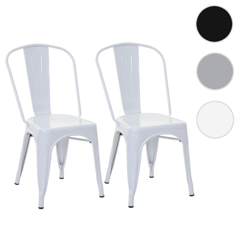 2x chaise de bistro chaise empilable, métal, design industriel - blanc