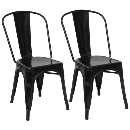 2x chaise de bistro chaise empilable, métal, design industriel - noir