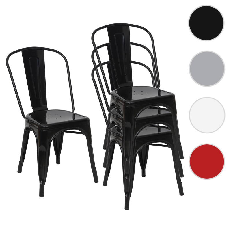 4x chaise de bistro chaise empilable, métal, design industriel - gris