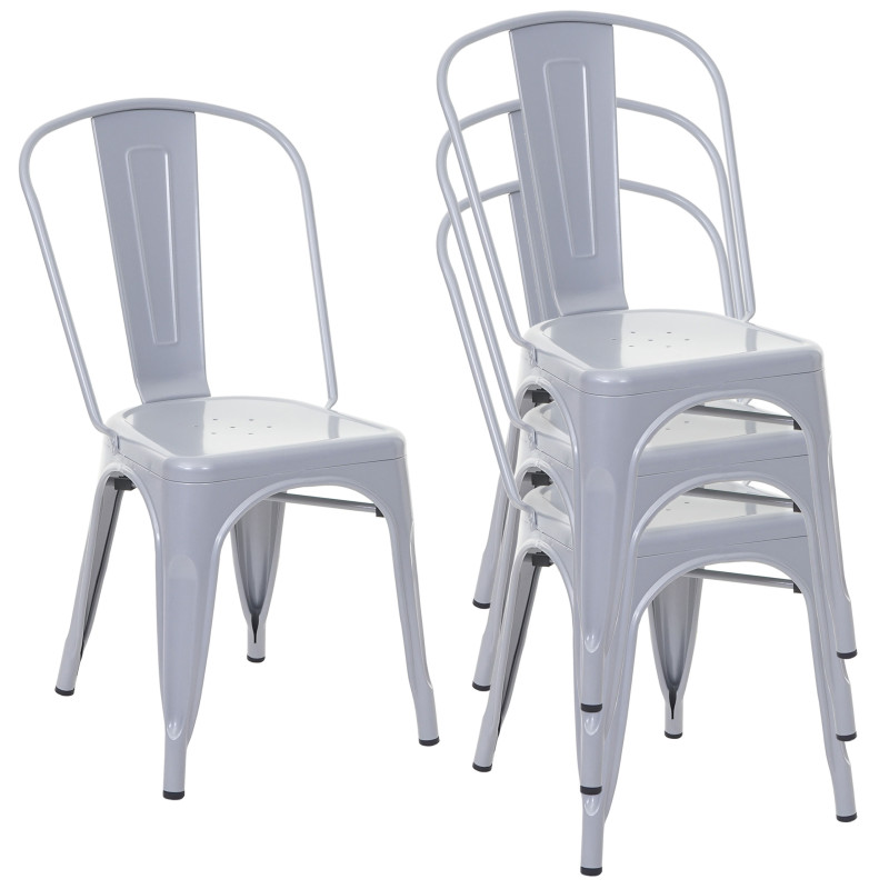 4x chaise de bistro chaise empilable, métal, design industriel - gris