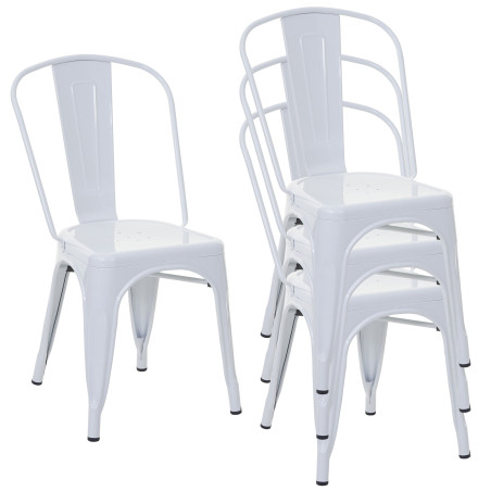 4x chaise de bistro chaise empilable, métal, design industriel - blanc