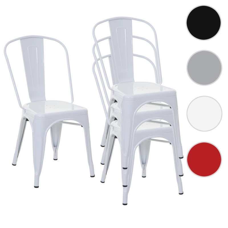 4x chaise de bistro chaise empilable, métal, design industriel - blanc