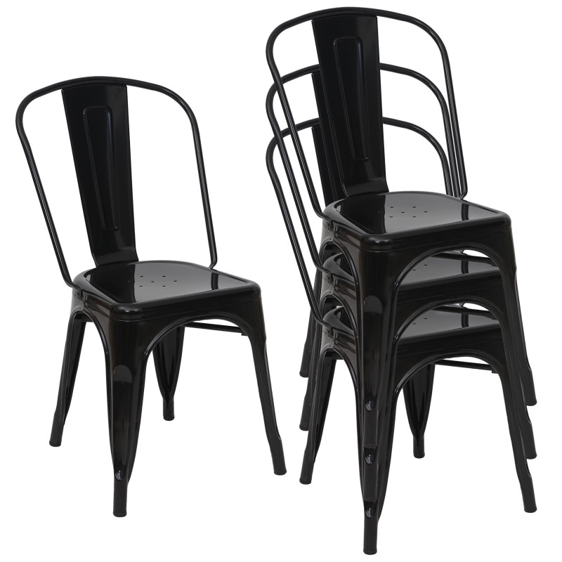 4x chaise de bistro chaise empilable, métal, design industriel - noir