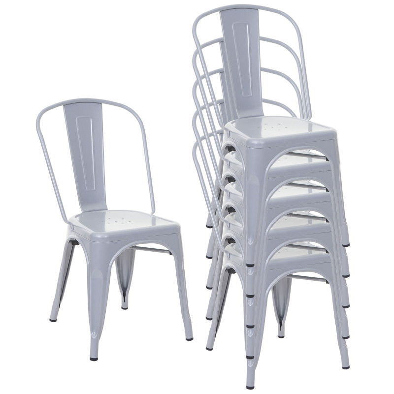6x chaise de bistro chaise empilable, métal, design industriel - gris