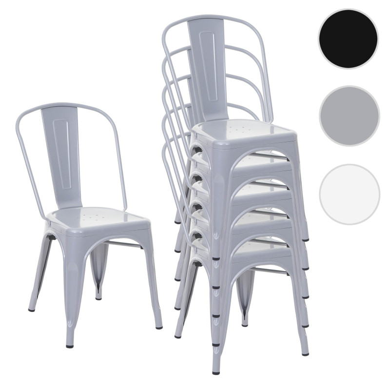 6x chaise de bistro chaise empilable, métal, design industriel - gris