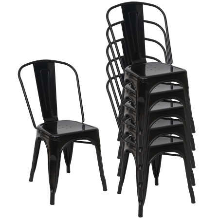 6x chaise de bistro chaise empilable, métal, design industriel - noir