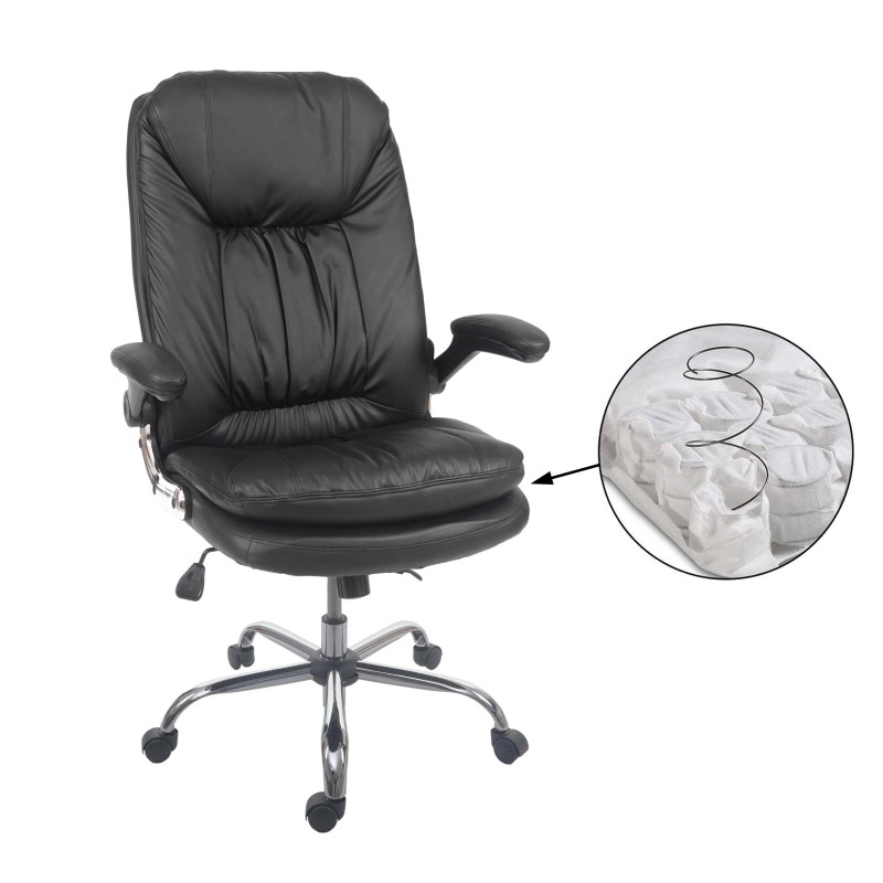 Chaise de bureau fauteuil directorial pivotant, ressorts en spirale, similicuir - noir