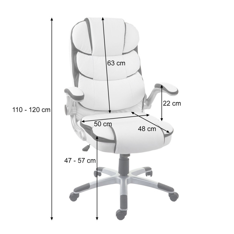 Chaise de bureau chaise pivotante, fauteuil directorial, similicuir - blanc