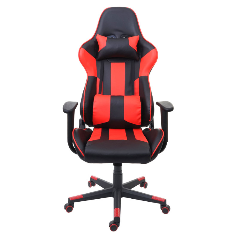 Chaise de bureau pivotante, fauteuil de jeu en ligne, fauteuil directorial, similicuir - noir/rouge