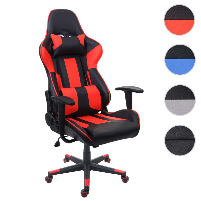 Chaise de bureau pivotante, fauteuil de jeu en ligne, fauteuil directorial, similicuir - noir/rouge