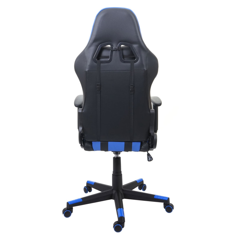 Chaise de bureau pivotante, fauteuil de jeu en ligne, fauteuil directorial, similicuir - noir/bleu