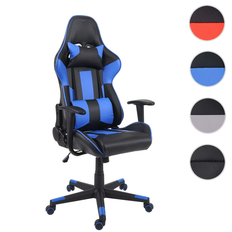 Chaise de bureau pivotante, fauteuil de jeu en ligne, fauteuil directorial, similicuir - noir/bleu
