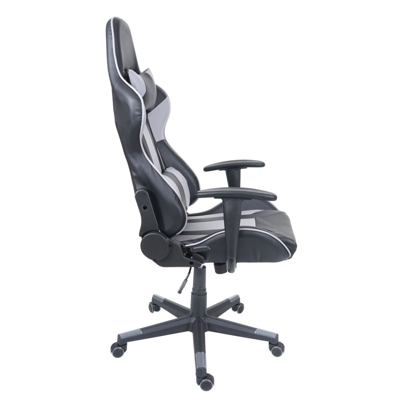 Chaise de bureau pivotante, fauteuil de jeu en ligne, fauteuil directorial, similicuir - noir/gris