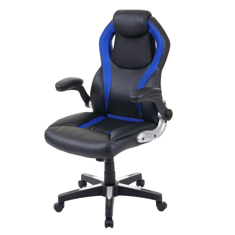 Chaise de bureau chaise pivotante, fauteuil directorial, similicuir - noir/bleu