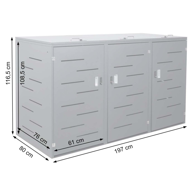 Enveloppement pour 3 poubelles revêtement, extensible, 108x61x76cm - acier anthracite