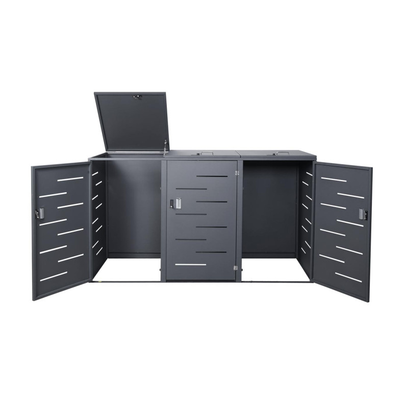 Enveloppement pour 3 poubelles revêtement, extensible, 108x61x76cm - acier anthracite