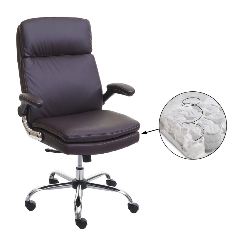 Chaise de bureau fauteuil directorial pivotant, ressorts en spirale, similicuir - marron