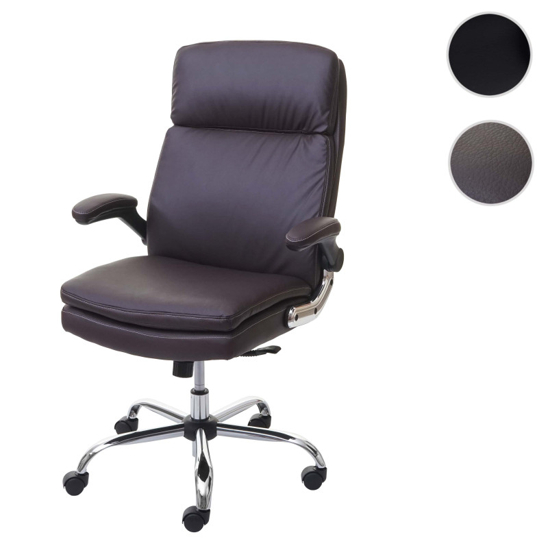 Chaise de bureau fauteuil directorial pivotant, ressorts en spirale, similicuir - marron