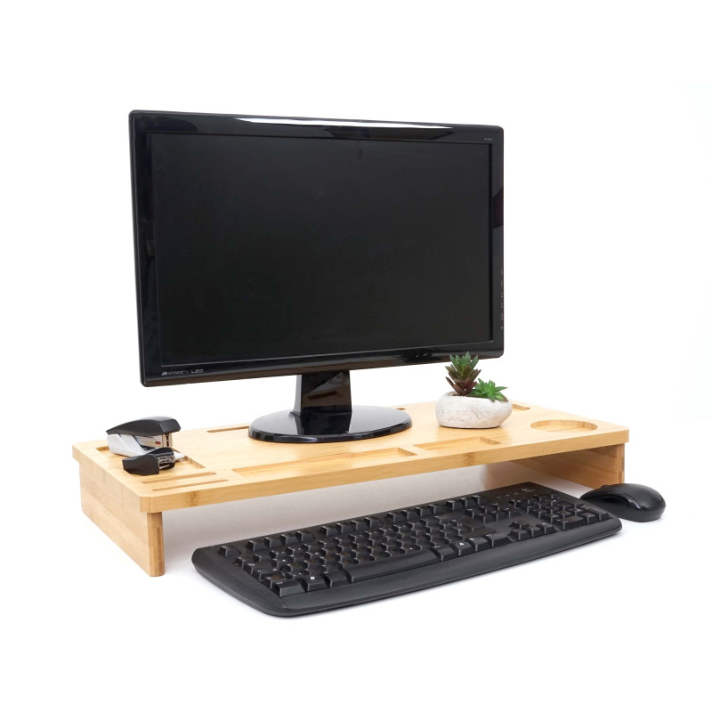 Rehaussement d'écran support d'écran, rehausse pour bureau, présentoir d'écran, bambou 9x65x31cm